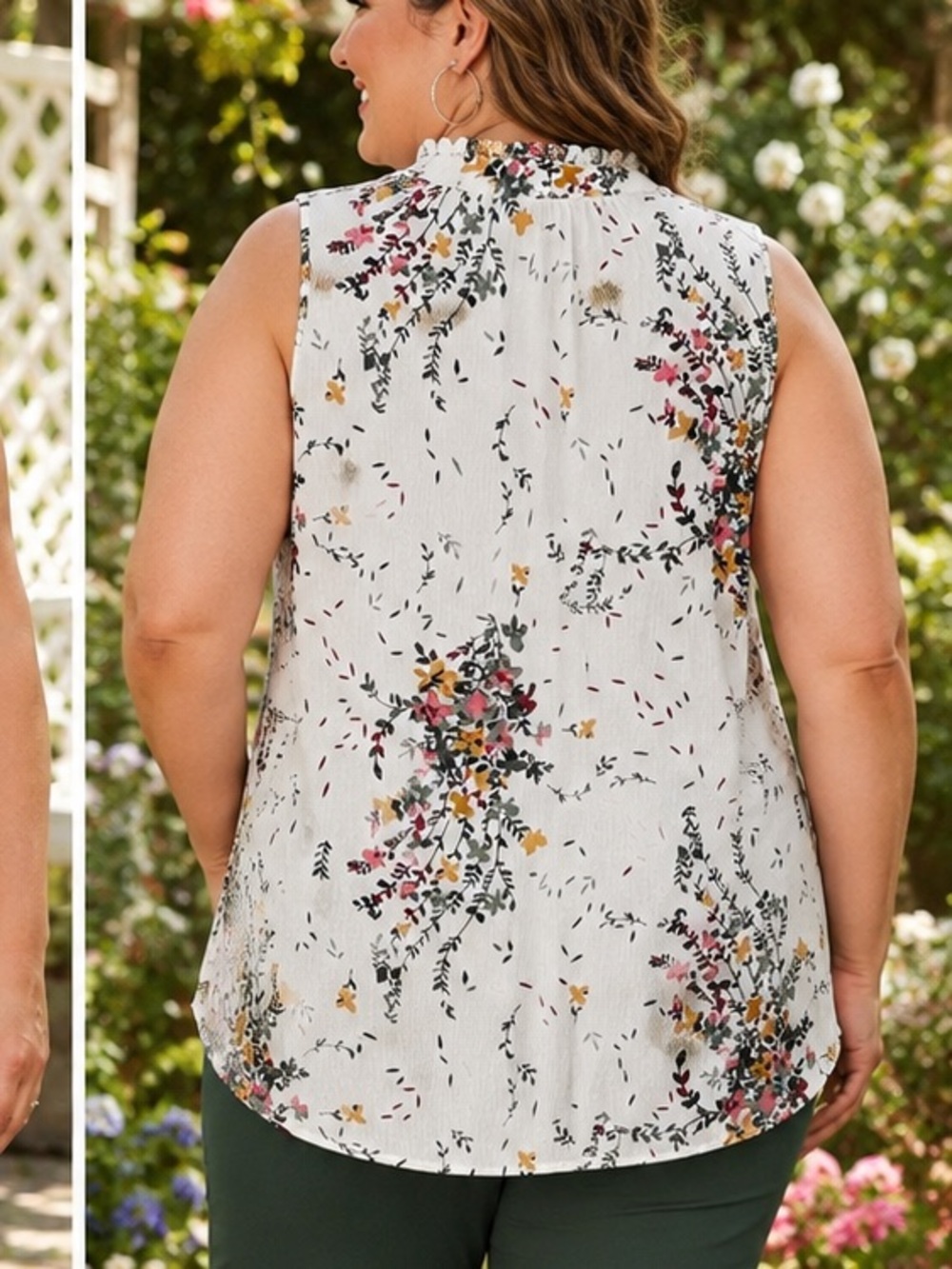 Daniel Rainn White Floral Tie-Front Sleeveless Top - Picture 3 of 13